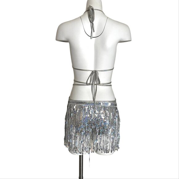 NWT Shein Hologram Tie Up  bodysuit Rave Festival Burning Man - Picture 9 of 10